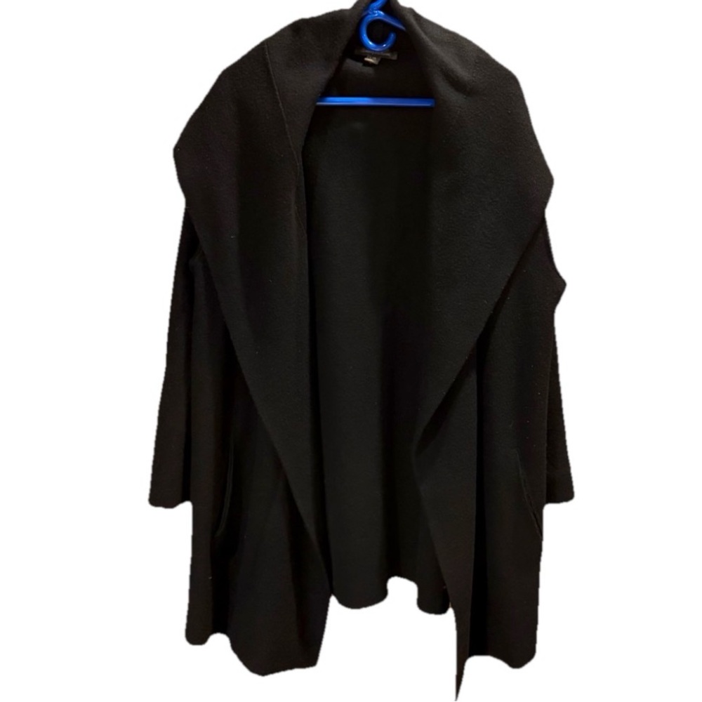 Tommy Bahama Black 100% Wool Open Front Hooded Sweater Coat Size Large